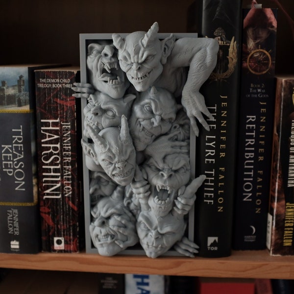 Imps Book Nook, 3d Printed Fantasy Horror themed Book Shelf Décor and Bookends