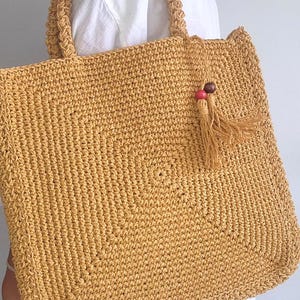 Handmade Raffia Crochet Tote Bag, Boho Large Shoulder Bag, Summer Beach Bag, Natural Style Purse