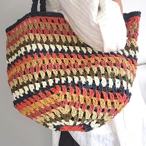 Handgemachte häkeln Einkaufstasche: Bunte Strick-Baumwollmarkt-Tasche