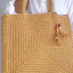 Handmade Crochet Raffia Tote Bag: Boho Summer Beach Bag