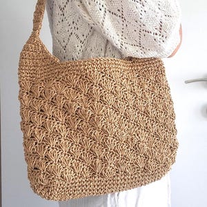 Handmade Raffia Crochet Shoulder Bag: Boho Beach Tote