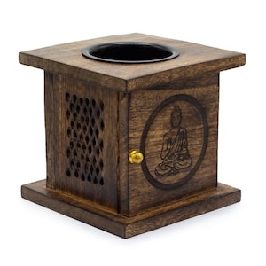 Hand Carved Mango Wood Oil Burner – Buddha, Tree of Life Aromatherapy Wax Melt