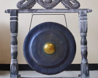 Gong curativo balinés hecho a mano con soporte, 50 cm: herramienta de terapia de sonido, yoga, baño de sonido