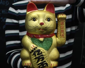 Vintage Japanese Maneki Neko Cat — Clay, 1980, Showa Era (SKU: 25S