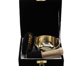 Brass Singing Bowl Gift Set 9cm • Tibetan Meditation Bowl • Mini Sound Healing Set • Chakra Singing Bowl • Mindfulness Gift UK