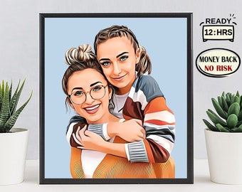 REGALO DE MEJORES AMIGOS - Retrato personalizado de la foto, ilustración personalizada para la novia, regalo de cumpleaños de la hermana 21, 25, 30, regalo femenino