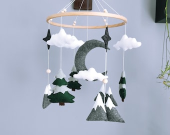 Moon and forest crib mobile, woodland crib mobile, forest mobile,crib mobile,baby mobile, neutral mobile,mobile for boy, mobile for girl