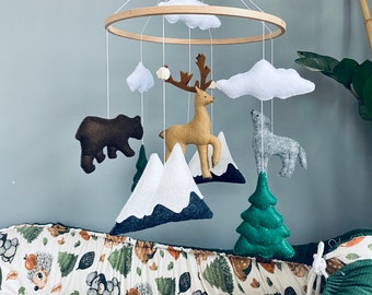 Wooldland crib mobile, baby mobile,Forest mobile,Wolf and Bear,Mobile baby, Nursery mobile, Kids room decor,Baby shower gift,Woodland mobile