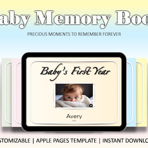 Digital Baby First Year Journal | Baby Memory Book | Newborn Milestone Tracker | Apple Pages Template