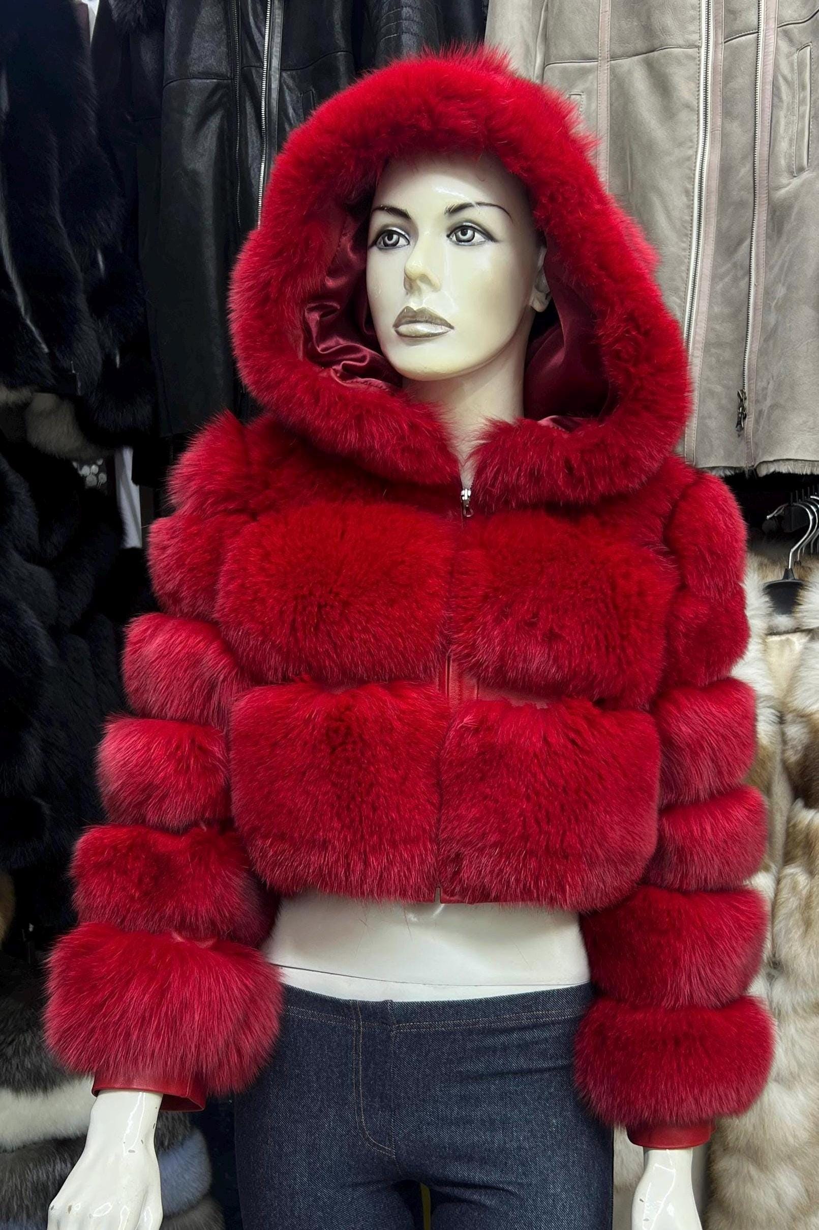 【Red Fox】希少 防寒ジャンパー NORTH POLE ブルゾンフード厚手 Red Fox Fur Cropped Jacket: Hooded Winter Coat - Etsy