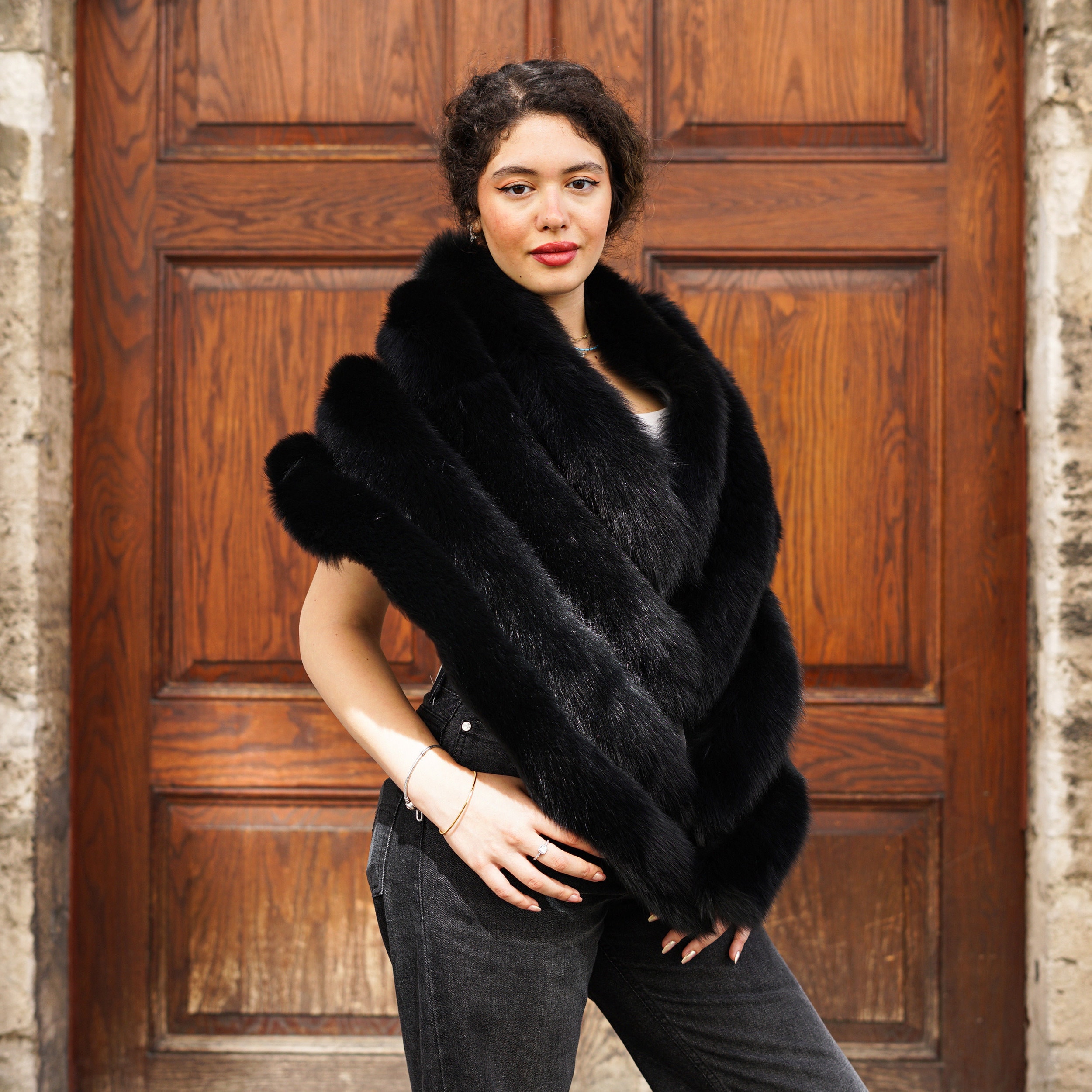 Black Fox Fur Shawl: Elegant Finnish Fur Stole - Etsy
