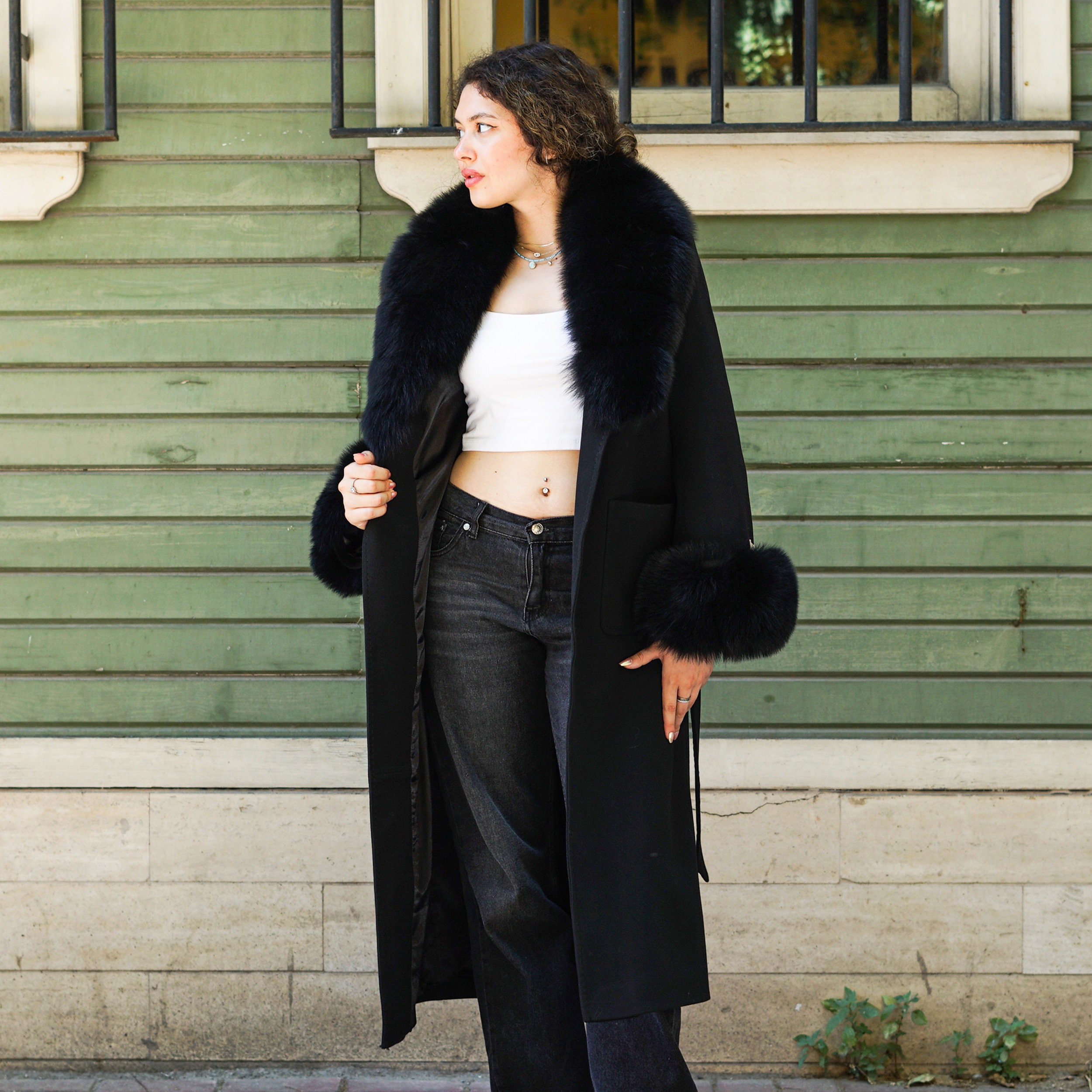 ジャケット・アウター sheller FOX fur cape coat BLACK sheller FOX fur cape coat BLACK