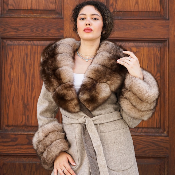 Beige Color Long Alpaca Coat With Fox Fur , Luxury Woman Coat - Etsy