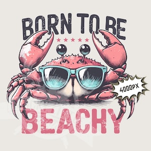 PNG estivo da donna / Divertente spiaggia Sublimazione, granchio che pesca in tonalità 300 dpi file di stampa immagine download immediato / nato per essere in spiaggia PNG
