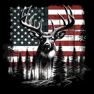 Bandera de EE. UU. ciervo png / Bandera estadounidense ciervo png / Bandera de venado cola blanca png / Bandera de ciervo png / Archivo de impresión de camisa negra