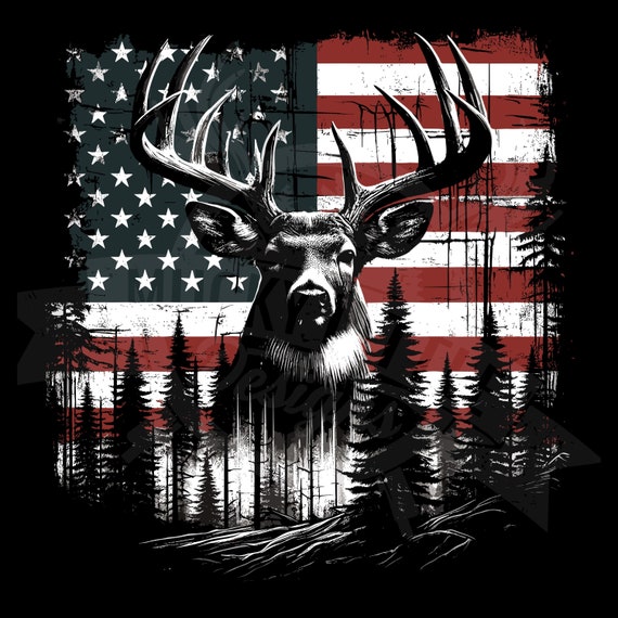 American Flag Deer PNG: Whitetail Buck Design (Digital Download)