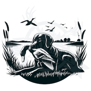 Caza de patos svg / labrador Svg / perro de caza svg / perro pato svg / Duck HUNT svg / Vector en capas simple svg / diseño de cazador de patos