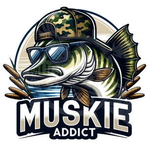 Muskie adicto png / Divertido Muskie pesca Diseño de sublimación / Muskellunge pesca PNG camisa de pesca png / pez divertido png Imagen de taza almizclada