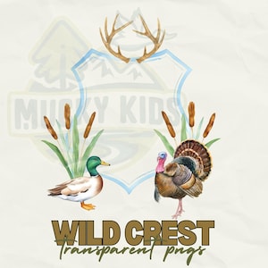 Imagen de cresta de pato y pavo de acuarela PNG Imagen de cresta azul preppy Diseño de guardería de pato Diseño de imagen de guardería de astas de caza Archivo de impresión por sublimación