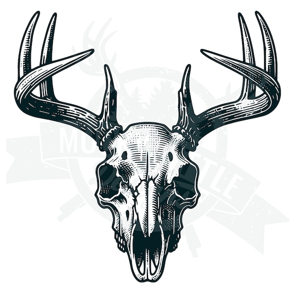 detailed buck skull svg, Buck SVG, detailed Deer skull Svg, Whitetail Deer SVG, Big Buck Digital Download, Hunting SVG,  Hunt Design skull