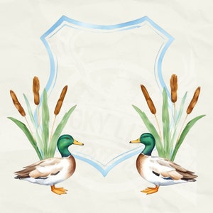 Aquarell Ente Wappen | Preppy Blauer Kamm | Entenkindergarten design | Blaues Aquarell Wappen | Preppy | Sublimationsdruck DTF