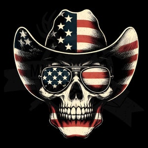 American Badass Skull Sunglasses - Show Your Patriotic Pride | Skull Grunge Usa Flag png | cowboy skull  png | memorial day png |