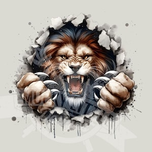 Leão irritado PNG Leão irritado agressivo atacando tigre | leão aquarela png | Download instantâneo | Download de arquivo digital de sublimação de camisetas