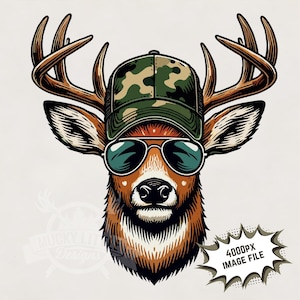Funny Deer Hunting Design: Buck in Cap PNG, Sublimation Image (Digital Download)