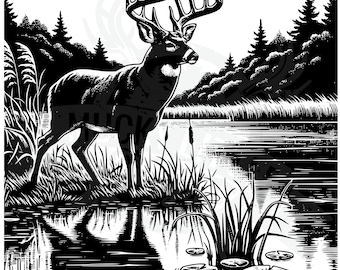 deer by lake svg | whitetail deer Svg Big Buck Svg American Hunting svg  Deer hunting svg deer shirt Design files Cricut Silhouette vector
