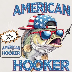 Pesca divertida PNG / Pesca patriótica de American Hooker PNG Sublimación / Pescado con gorra al revés PNG / Diseño de imagen de pesca para hombres y mujeres