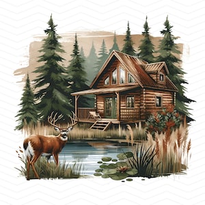 Hunting Lodge lake forest whitetail Deer sublimation design shirt Deer Hunting png deer tumbler wrap outdoor deer sublimation download files