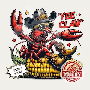 Yee Craw png / diseño divertido de cangrejo de río. Imagen de fondo transparente de 300 ppp para hombre del sur, archivo de impresión, descarga instantánea / Cangrejo de río vaquero png