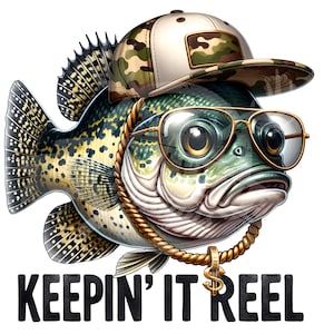 Crappie divertido png / Keepin' It Reel PNG / Sublimación de pesca Crappie PNG / Sublimación de pesca PNG / Pescado con gorra y gafas de sol png