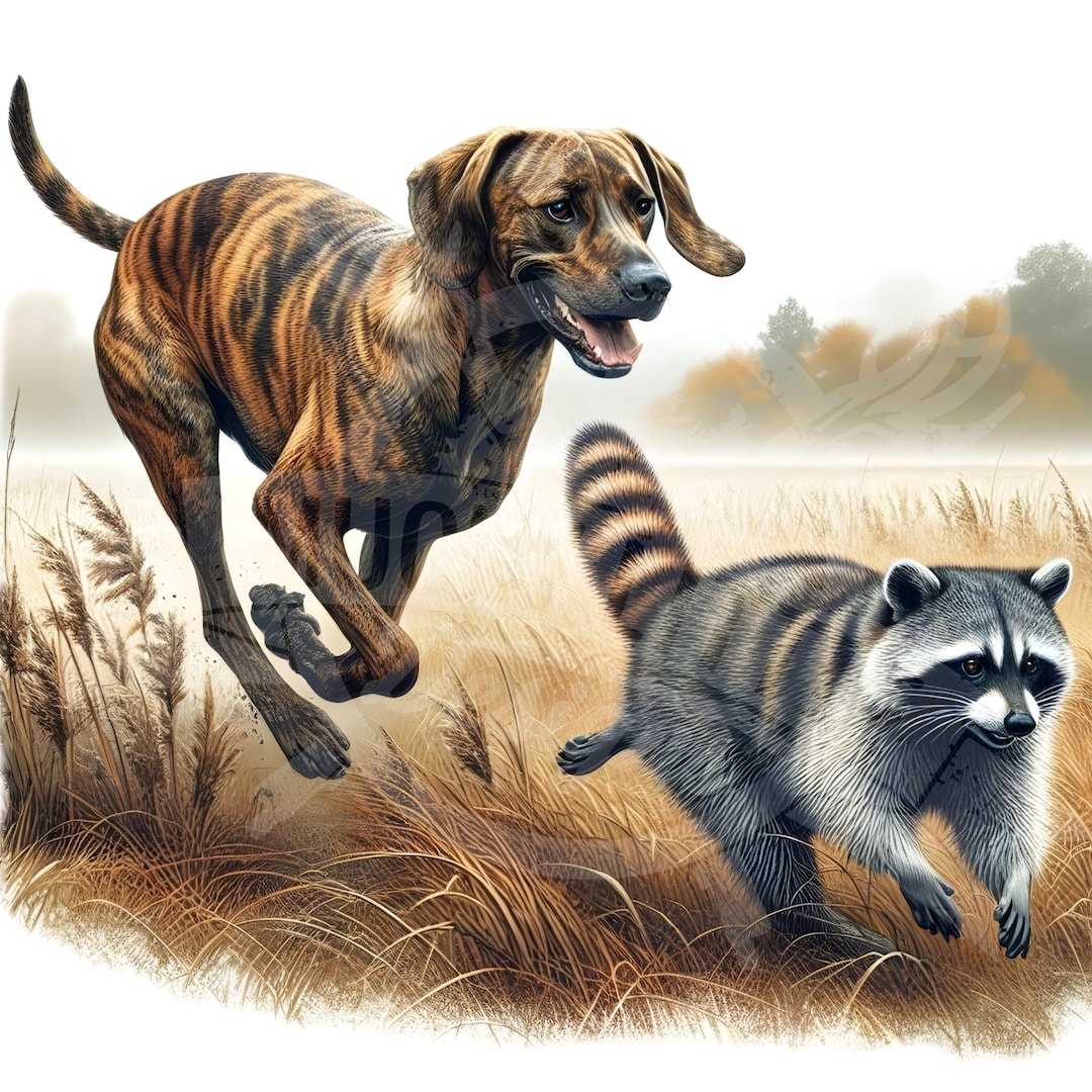 Plotthound Raccoon Hunting Sublimation Design Watercolor Raccoon Hunt