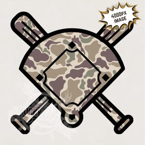 Bates de béisbol de camuflaje de la vieja escuela y diamante png / camiseta de béisbol para niños png Imagen de sublimación de Homeplate para imprimir archivo de descarga para hombres y mujeres
