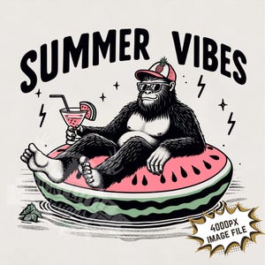 Summer Vibes PNG, Camisa engraçada do lago png, Pé grande em um flutuador de melancia Sublimação diversão de verão design de sublimação arquivo de impressão de imagem de 300 dpi