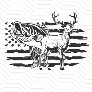 Bass Fishing & Deer Hunting SVG: American Flag Vector (Digital Download)