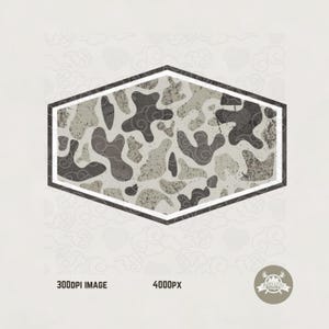 May include: An abstract design featuring a geometric shape with a camouflage pattern in shades of gray and beige. The design is framed by a black and white border, with the text "300DPI IMAGE" and "4000PX" at the bottom.