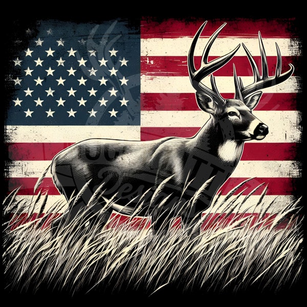 usa flag buck png | American flag deer png |  whitetail deer Flag png | buck flag png | broadside deer hunting png patriotic design