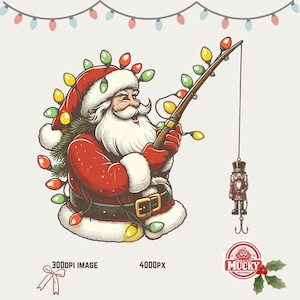 Santa Fishing PNG: Christmas Shirt Sublimation Design (Digital Download)