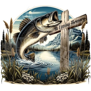 Memorial de pesca PNG / Pesca en el cielo PNG / Pescador de lubina Sublimación PNG / Recuerdo respetuoso Descarga de archivo para pescador