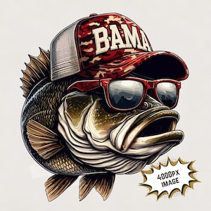 pêche au bar png | Conception de sublimation drôle de pêche au bar, conception de chemise de pêche de l'État de l'Alabama, poisson png dans une casquette et des lunettes de soleil camo rouges
