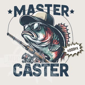 Maestro lanzador png / diseño de camiseta de pesca para mujer png, lubina con gorra de béisbol y gafas de sol, imagen de 300 dpi, archivo para imprimir, descargar / pesca para hombre png