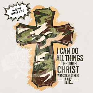 Posso todas as coisas em Cristo que me fortalece png camuflagem cruz png design de caça religiosa caça ao pato sublimação imagem impressão arquivos