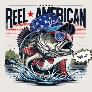 Pesca 4 de julio Png / Reel American Png, Sublimación divertida del Día de la Independencia / Diseño para niños del 4 de julio / Archivo de impresión de imagen de pesca del 4 de julio
