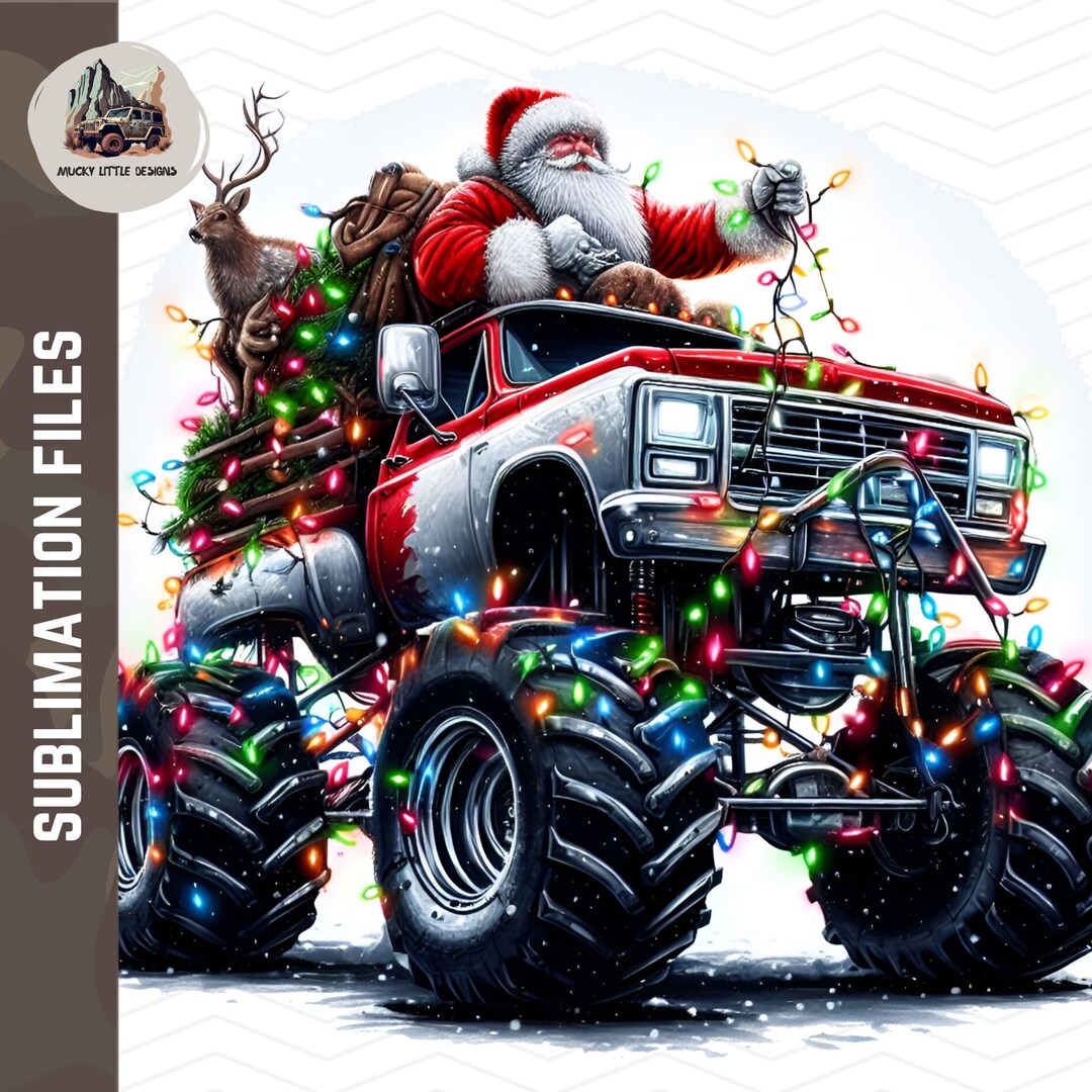 Christmas Monster Truck Png Monster Truck Santa Png Colorful Etsy UK
