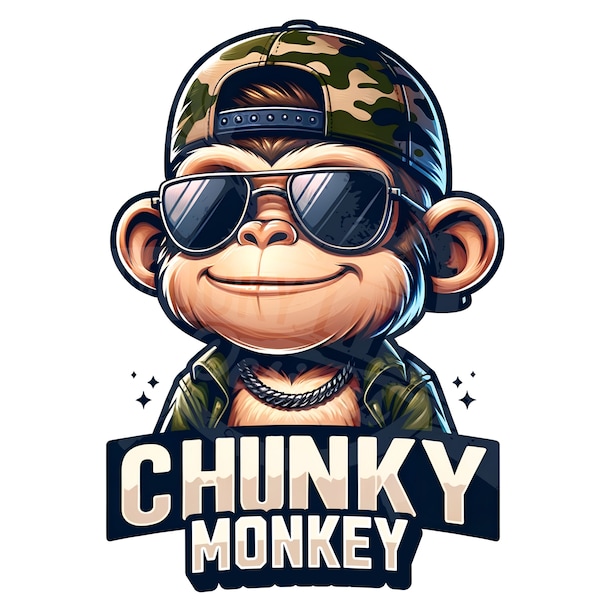 chunky monkey PNG | boy sublimation png | kid cute shirt design PNG | funny kid design | monkey in sunglasses | Cute monkey backward cap png