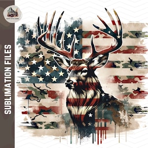 Camuflaje ciervo bandera americana cabeza de ciervo png diseño de sublimación fondo transparente imágenes prediseñadas archivos de impresión patriótico ciervo caza vaso envoltura
