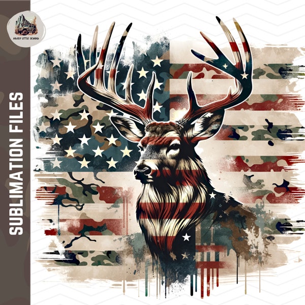 Camo Deer American flag deer head png Sublimation design transparent background clipart  print files Patriotic Deer hunting tumbler wrap