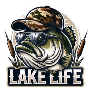 Lake Life png / Pesca de lubina divertida Diseño de sublimación Descarga digital pesca de lubina PNG diseño de camisa de pesca png Bass Fish Backward cap png